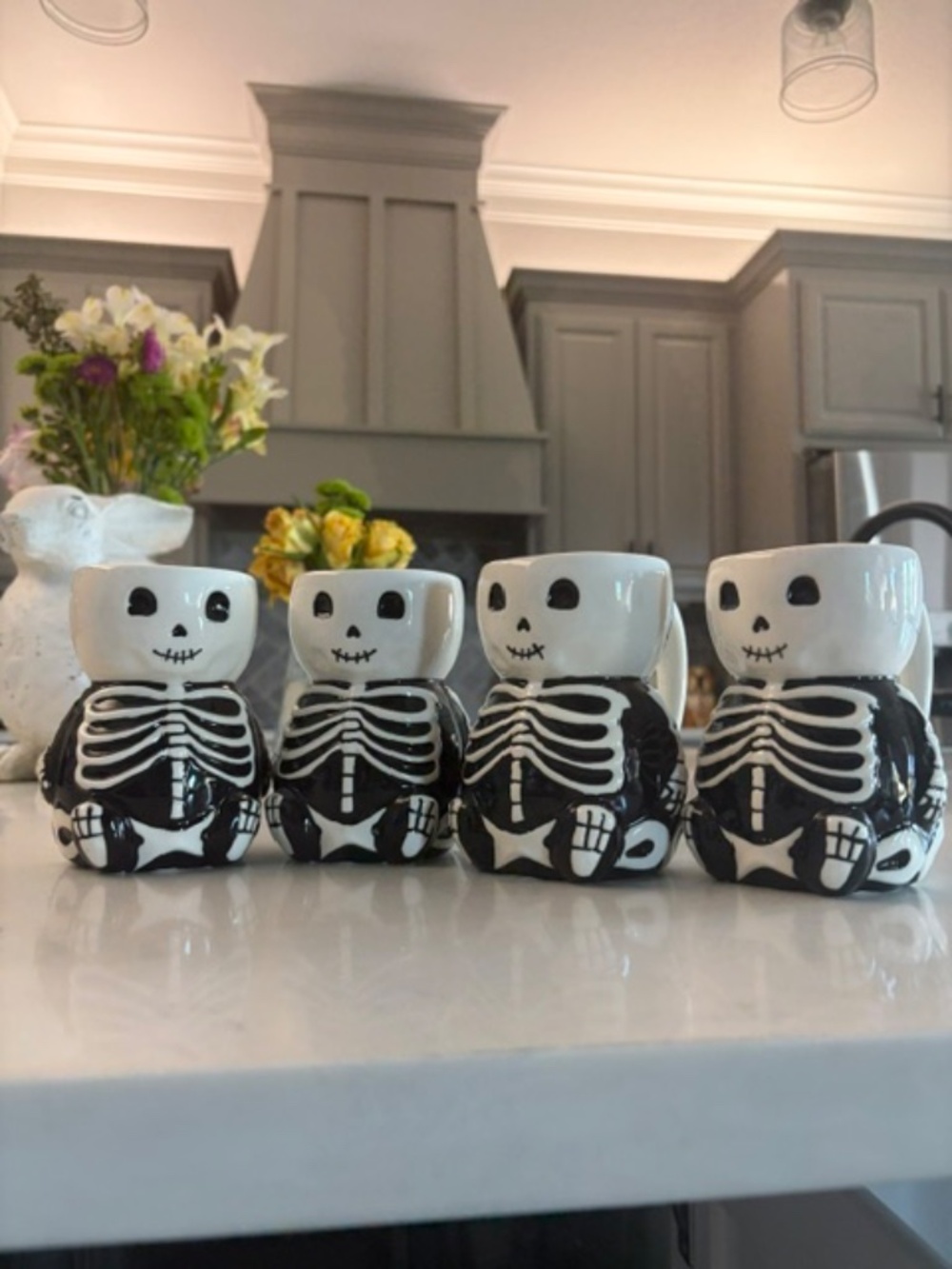 NWOT - Skeleton Stoneware Mugs - Set of 4  Skeleton Never Used